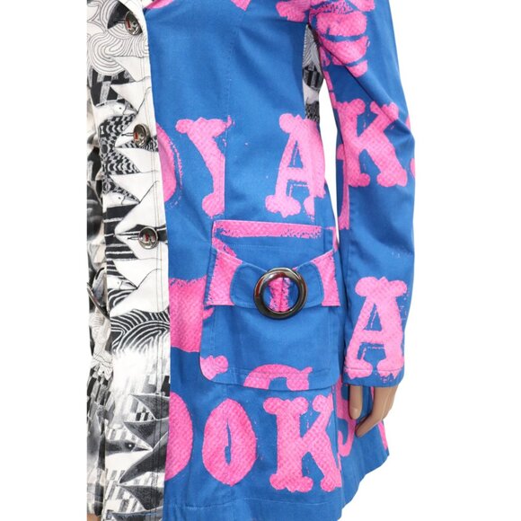 RARE 90s CUSTO BARCELONA Bold Graphic Print Color Block Trench Coat *STATEMENT* - Picture 9 of 11